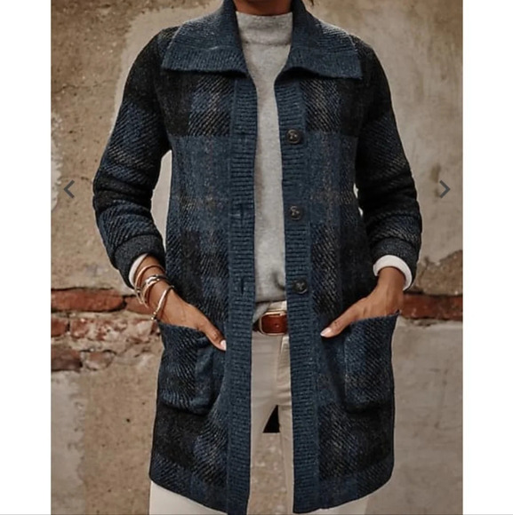 J.jill Ribbed-Collar Plaid Sweater-Jacket - Picture 2 of 7